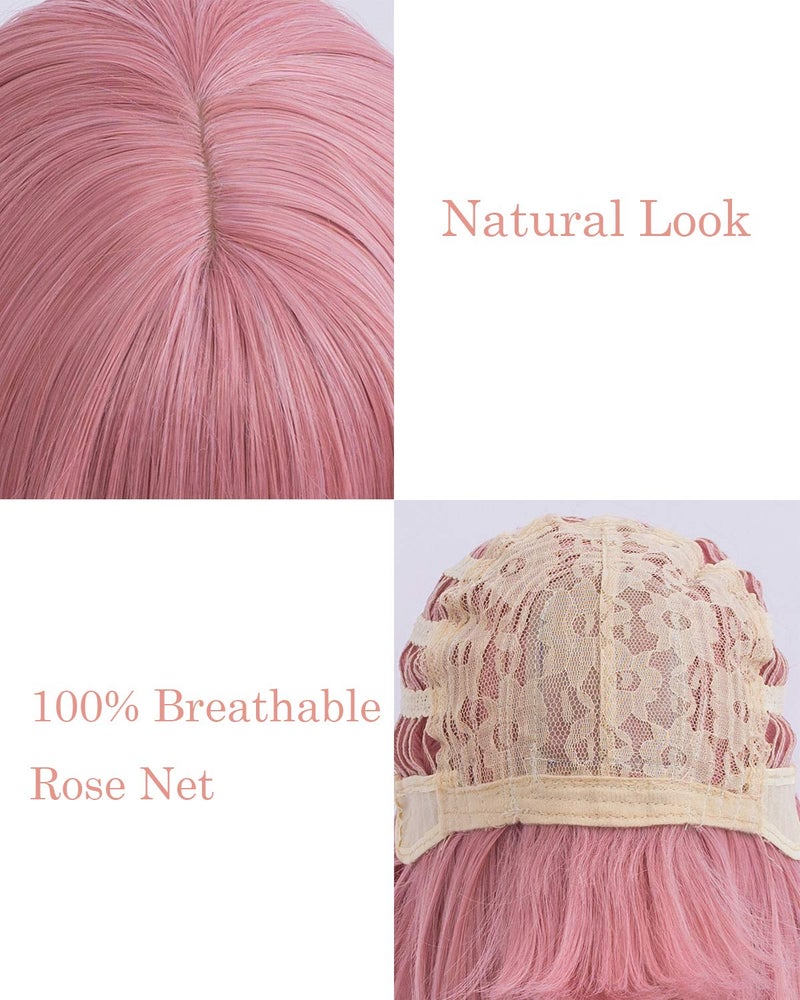 Netgo Pink Wigs, Long Straight Wig with Bangs for Women, 27 inch Heat Resistant Synthetic Cosplay Party Wigs With Bangs for Girls - Image 4